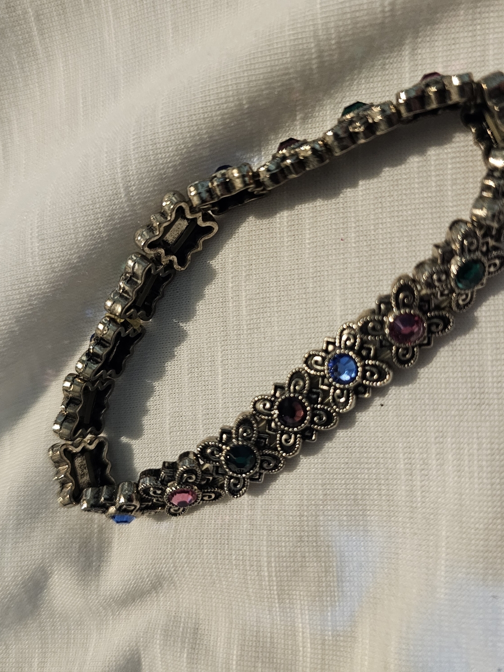Silver-Tone Multicolor Crystal Floral Link Bracelet